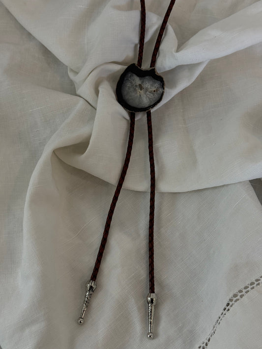 Handcrafted Agate Bolo Tie In Texas Ice