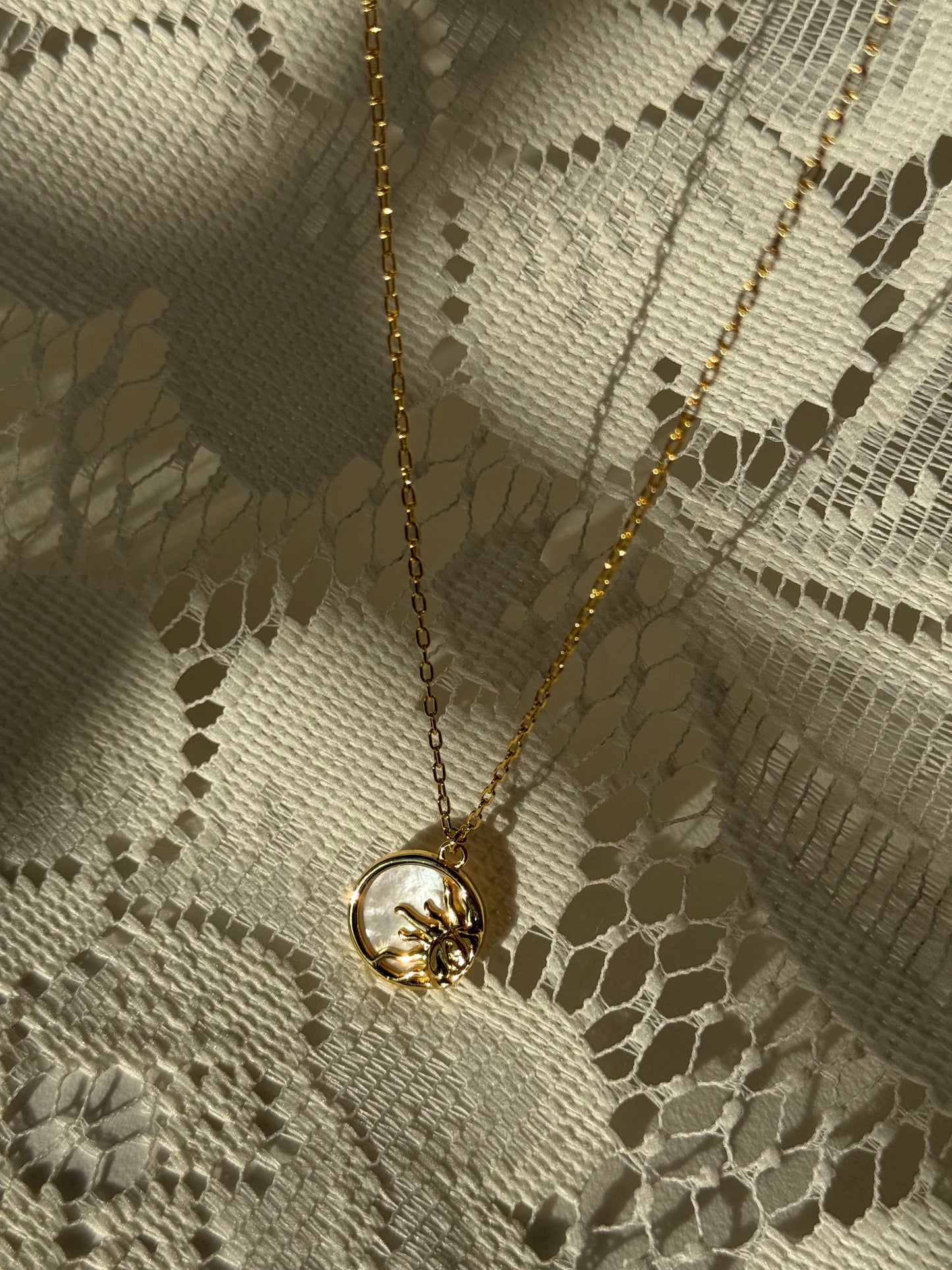 Texas Sun & Mother Of Pearl Charm Necklace In Gold