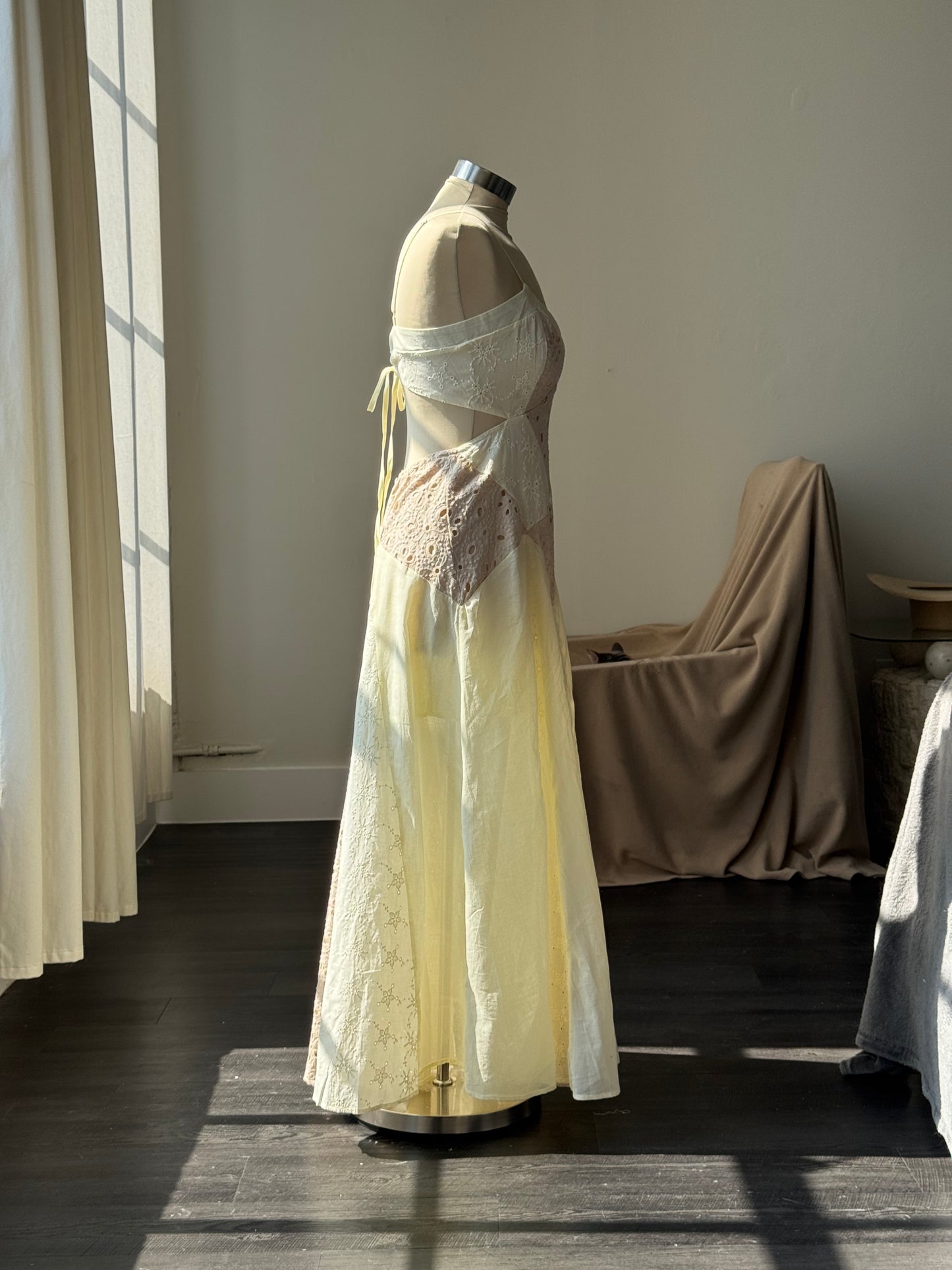 Jelena Cotton Eyelet Open Back Maxi Dress In Vintage Ivory
