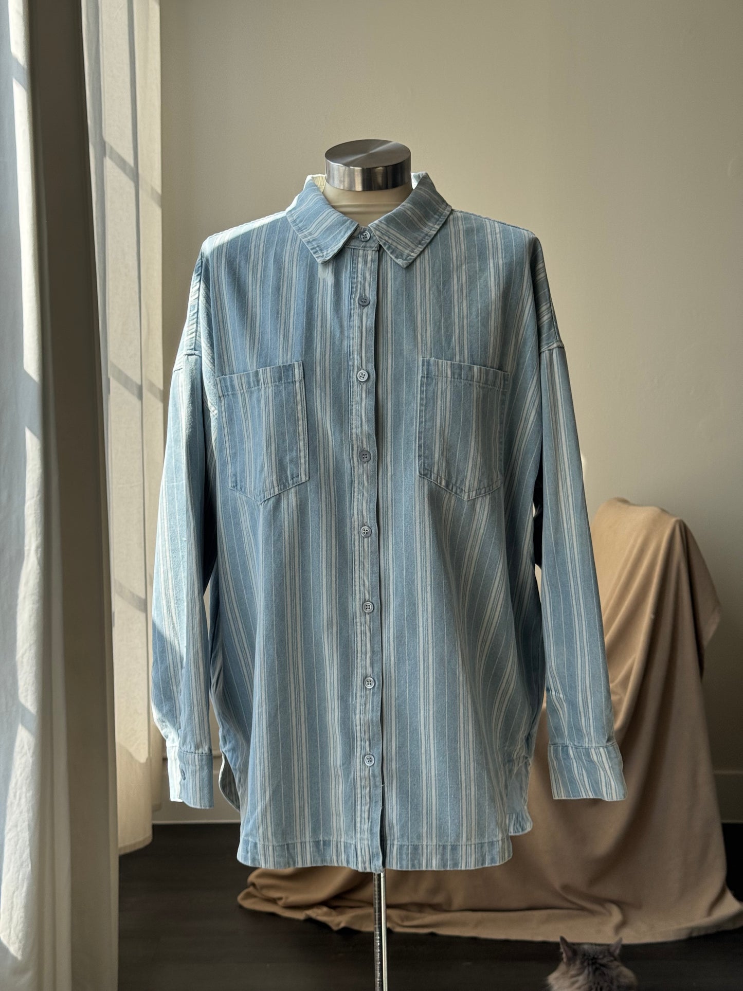 Jace Classic Striped Shacket In Vintage Denim