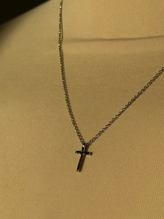 Able White Gold Dipped Mini Cross Necklace In Silver