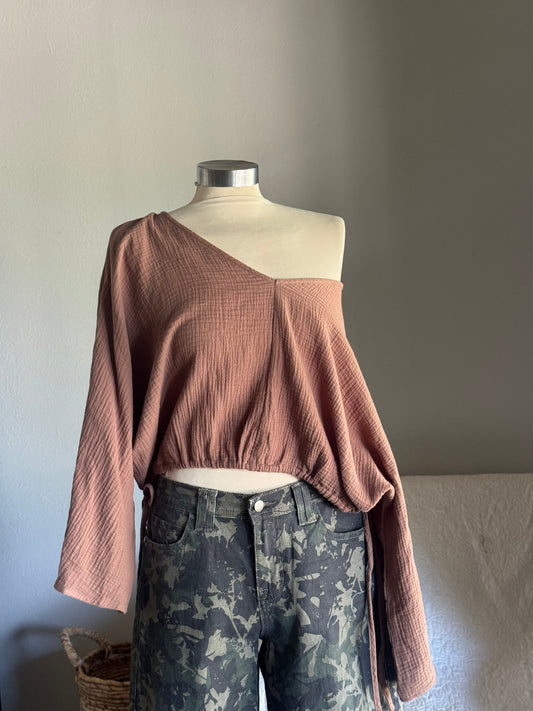 Marsha Cotton Gauze Cropped Kimono Style Top In Tiramisu￼￼￼