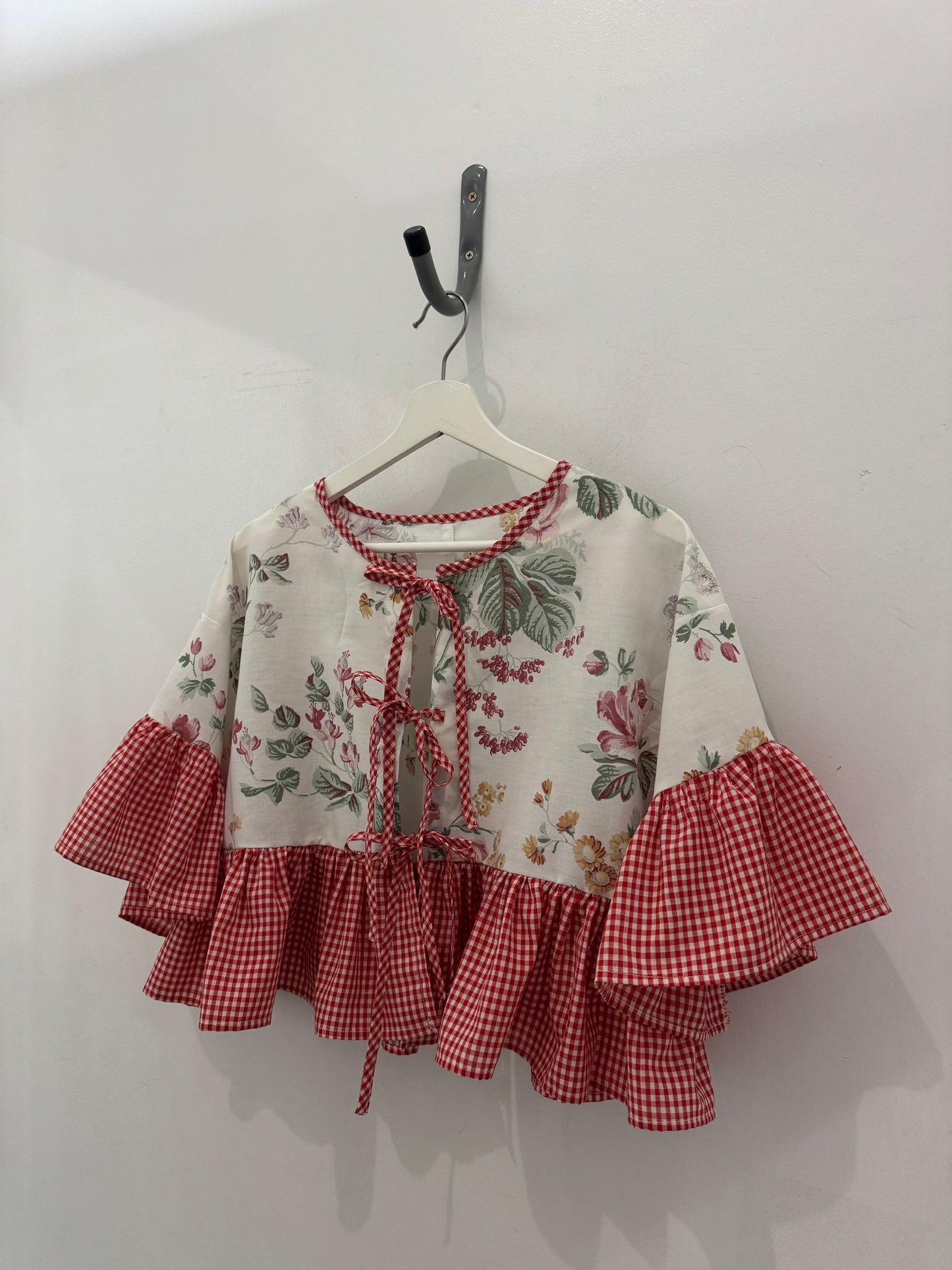 Joycie Vintage Handcrafted Gingham Floral Ruffle Top