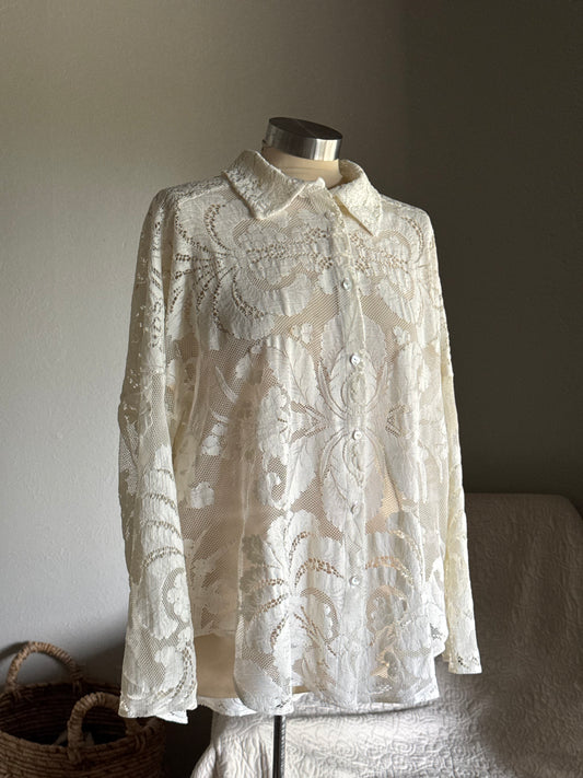 Ladell Handcrafted Vintage Button down Shirt In Vanilla￼