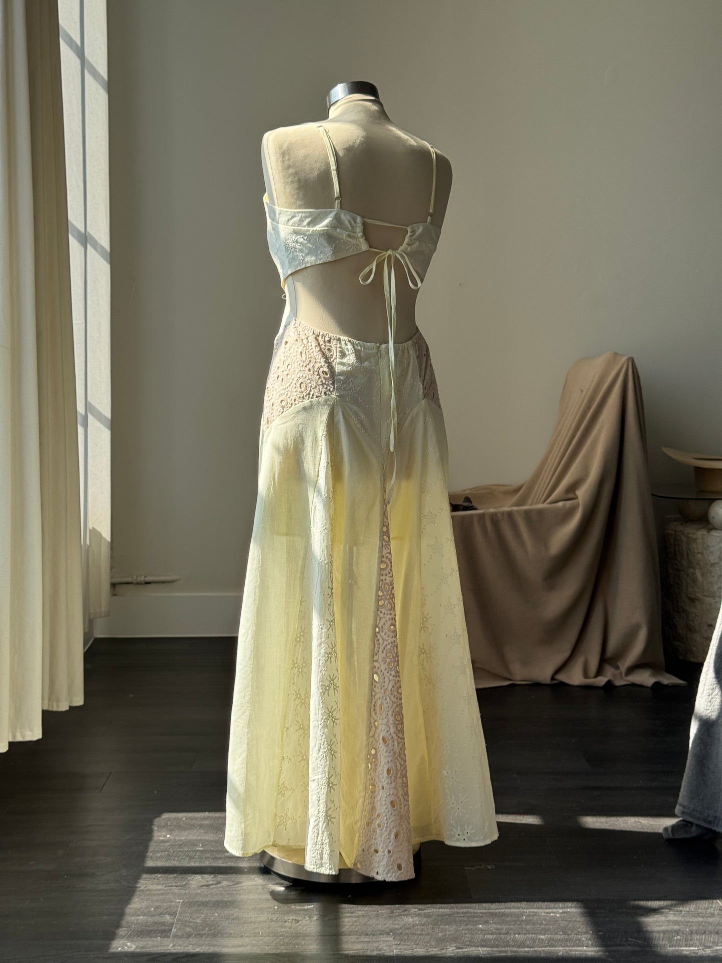 Jelena Cotton Eyelet Open Back Maxi Dress In Vintage Ivory