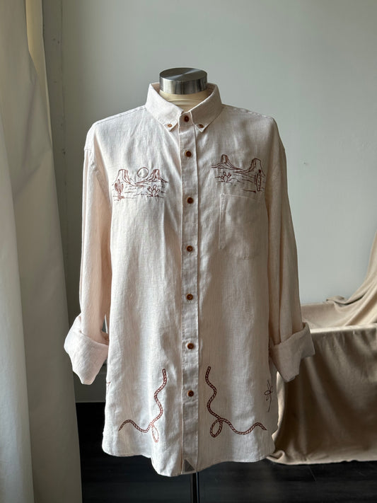 Jaxson Handcrafted Embroidered Button Down In Natural
