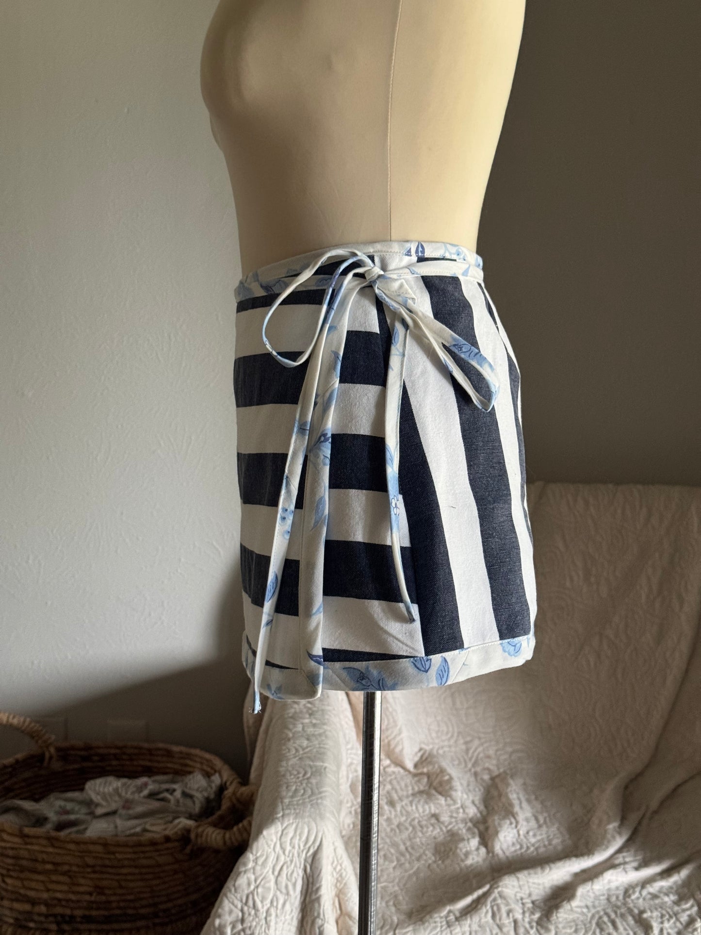 Delaney Handcrafted Mini Wrap Skirt In Bold Stripes