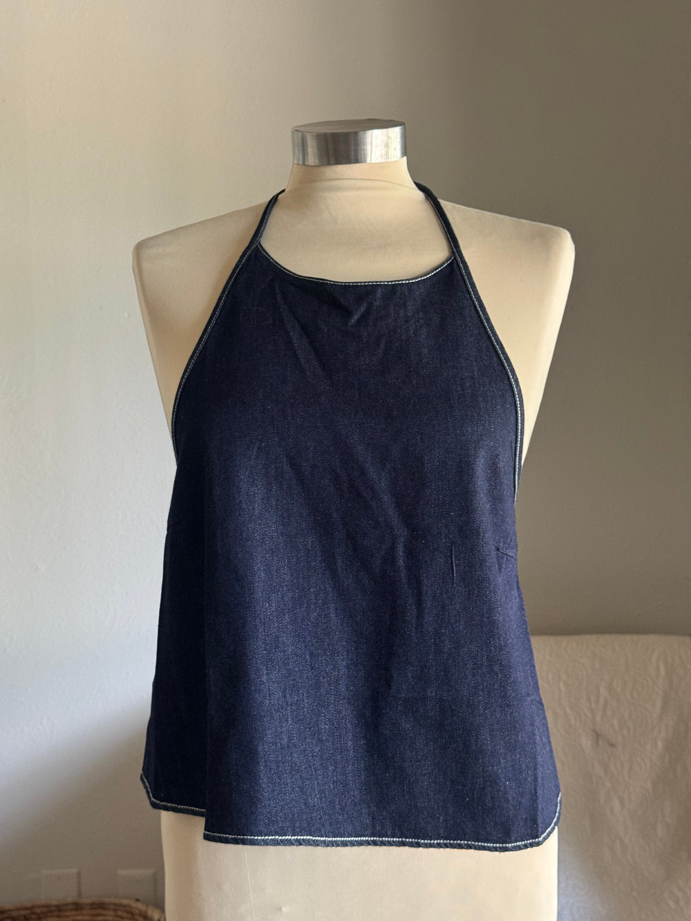 Amy Cotton Classic Halter Top In Midnight Denim