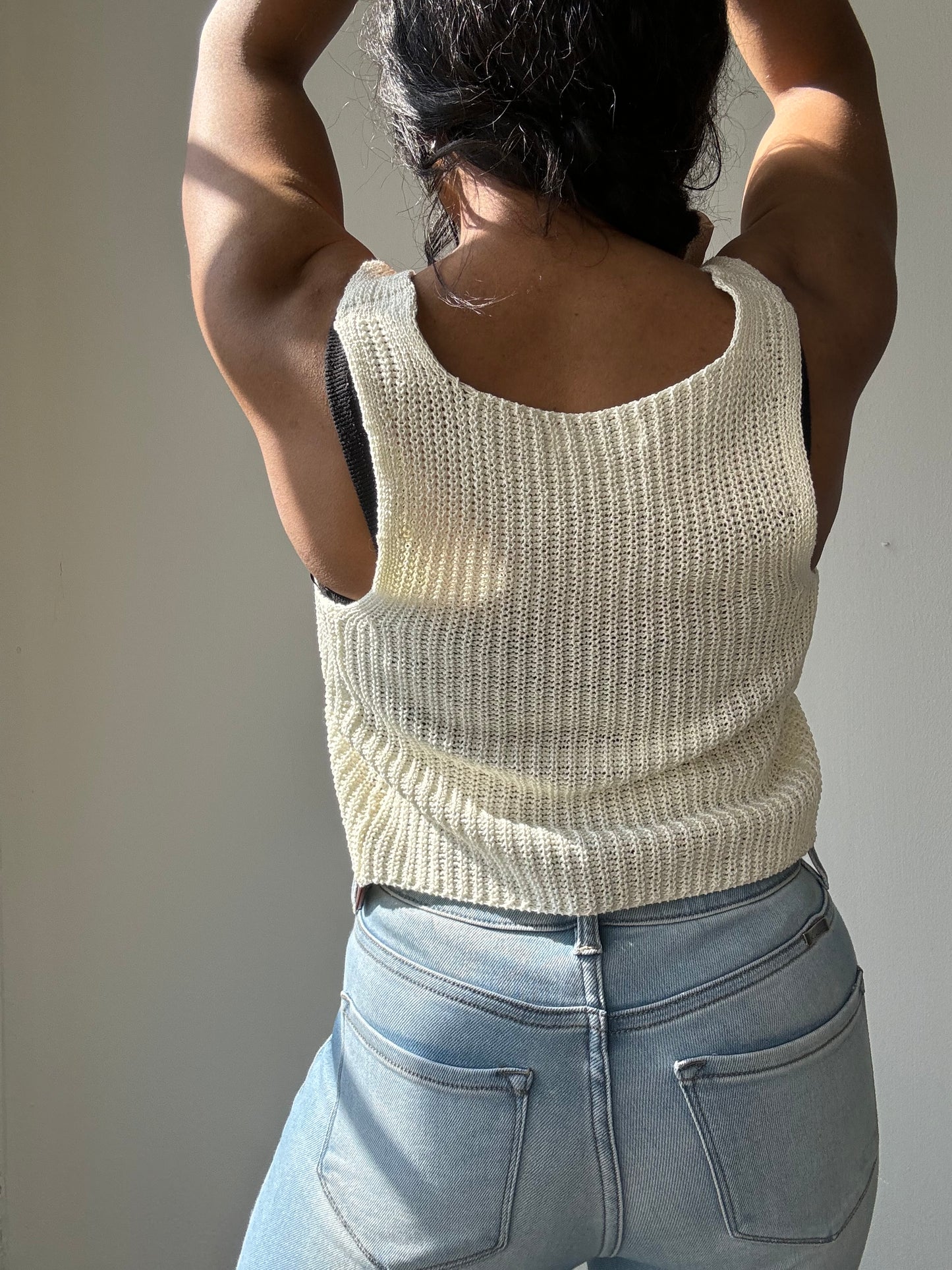 Kayla Crochet Knit Vest In Ivory