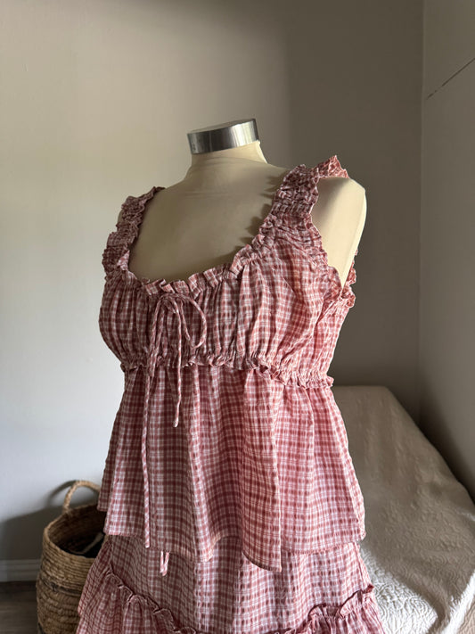 Fay Cotton Plaid Ruffle Top In Blush