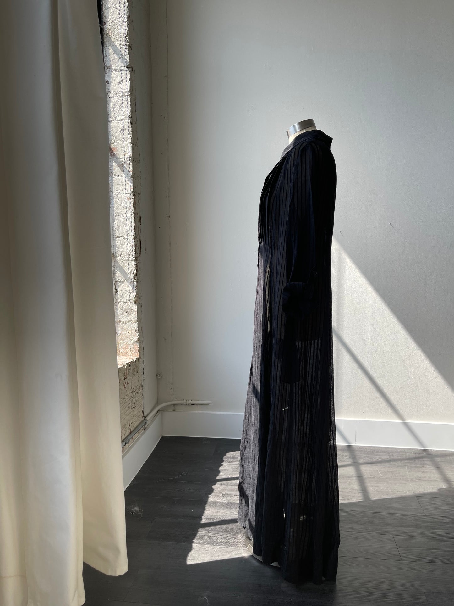 Raven Sheer Button Down Maxi Dress In Black