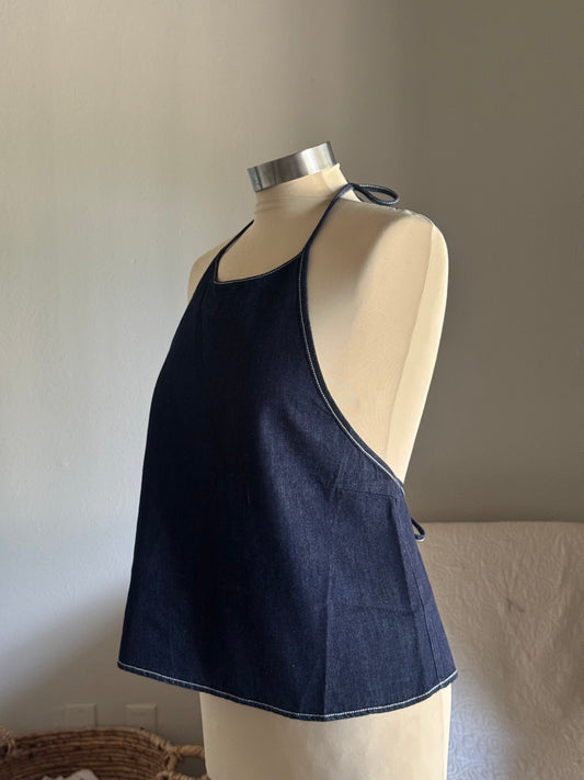 Amy Cotton Classic Halter Top In Midnight Denim