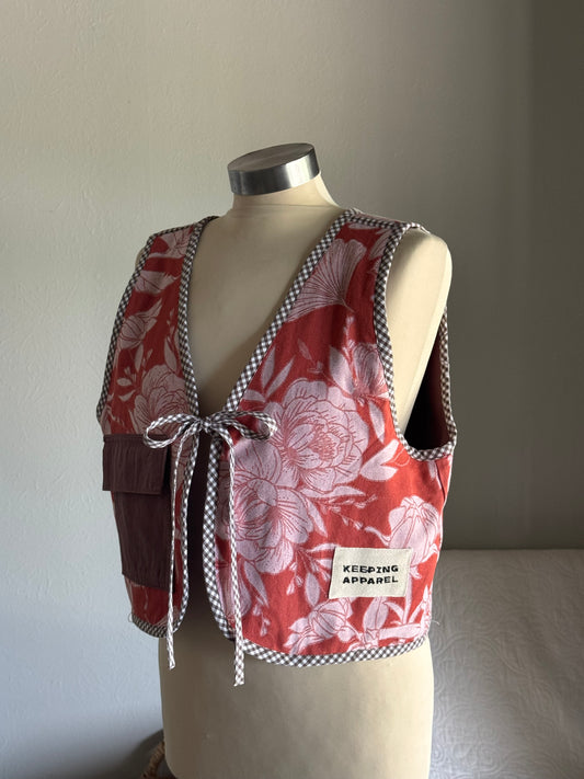 O.L. Handcrafted Reversible Cargo Vest In Vintage Floral Brown