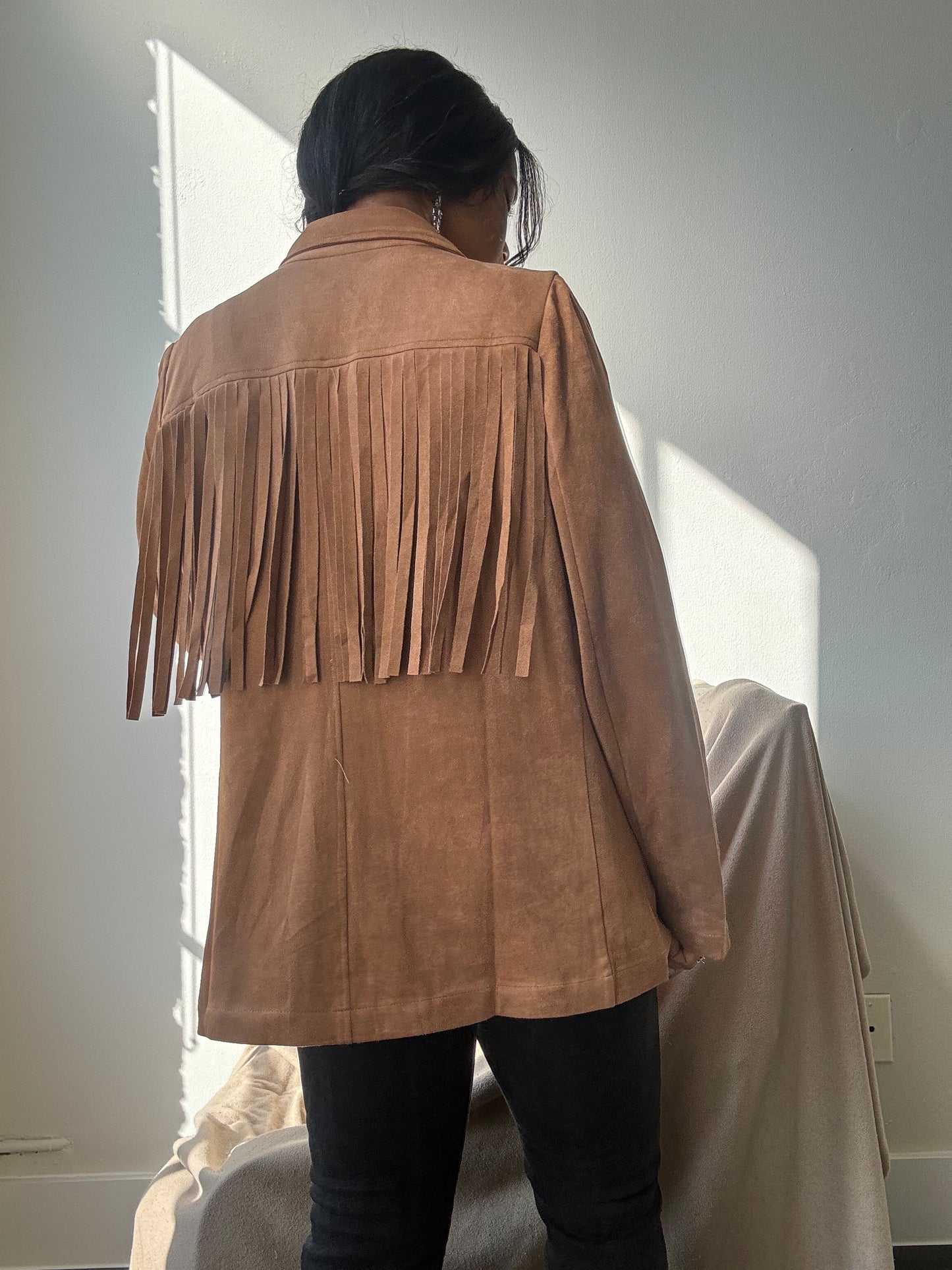 Booker Fringe Suede Modern Western Blazer In Camel