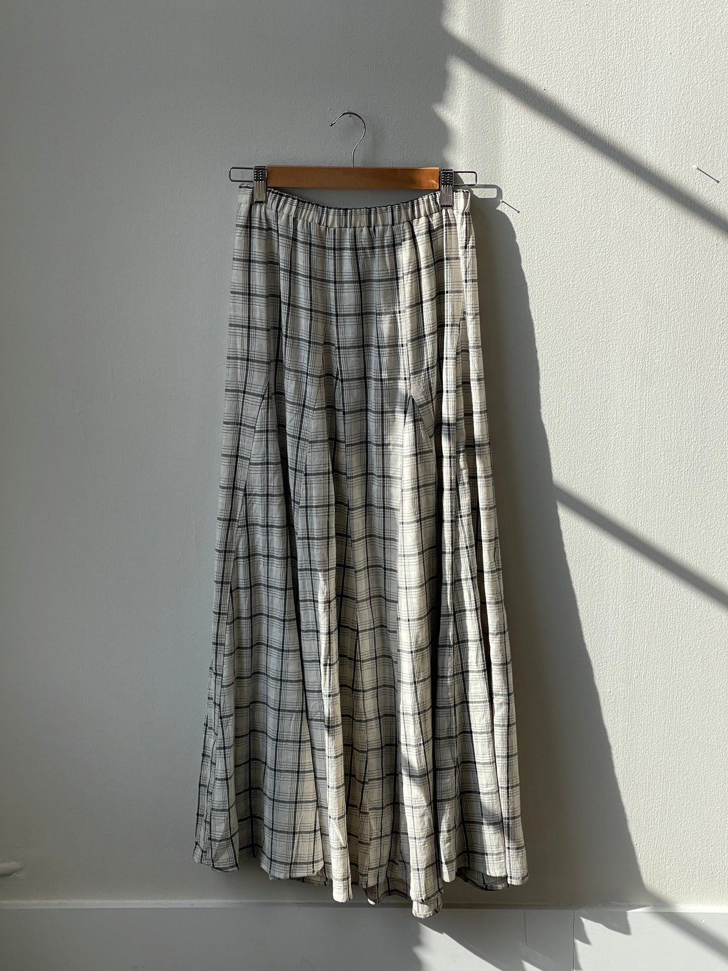 Anne Cotton & Linen Plaid Maxi Skirt In Natural