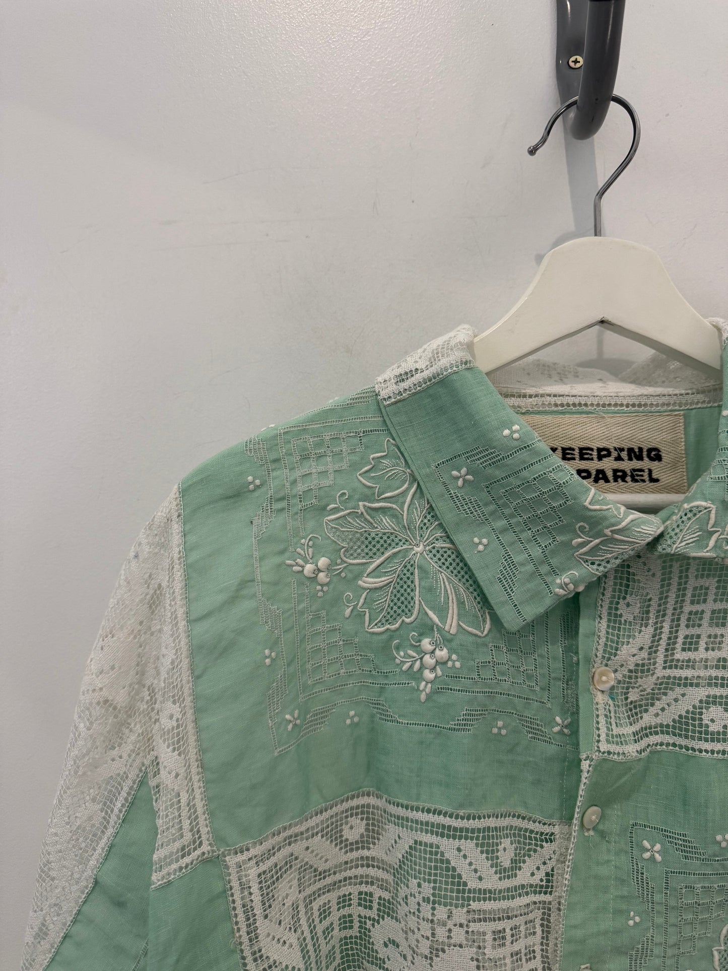 Judy Handcrafted Vintage Crop Top In Sage