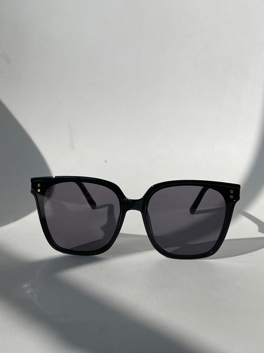 Susan 70s Style Double Stud Sunglasses In Black