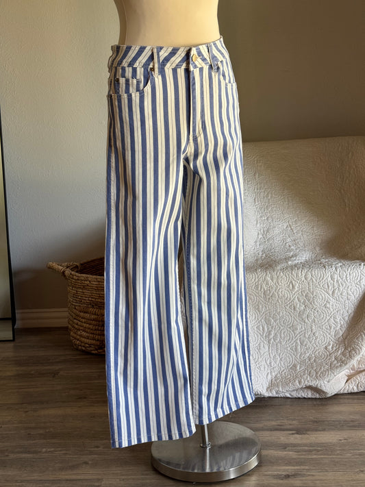 Clarice Cotton Striped Classic Straight Denim In Vintage Blue