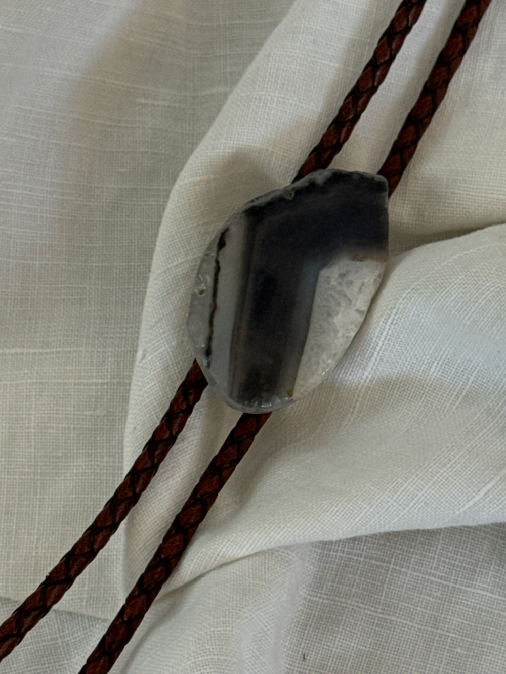 Handcrafted Agate Bolo Tie In Grey Stone