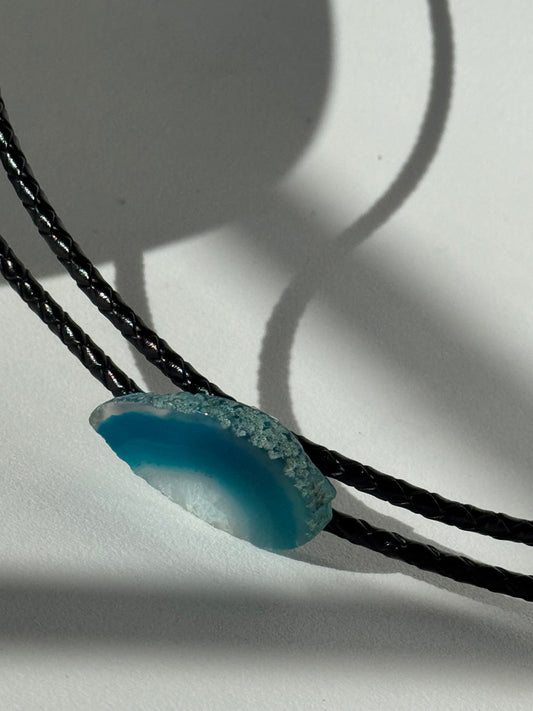 Handmade Agate Genuine Leather Bolo Tie In Water