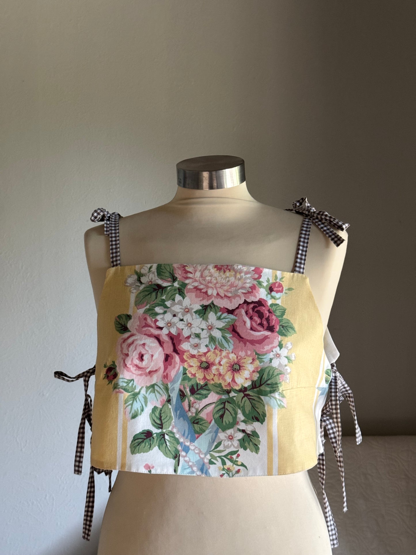 Katie Handcrafted Vintage Side Tie Crop Top