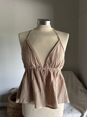 Marcia Cotton Gauze Halter Top In Taupe