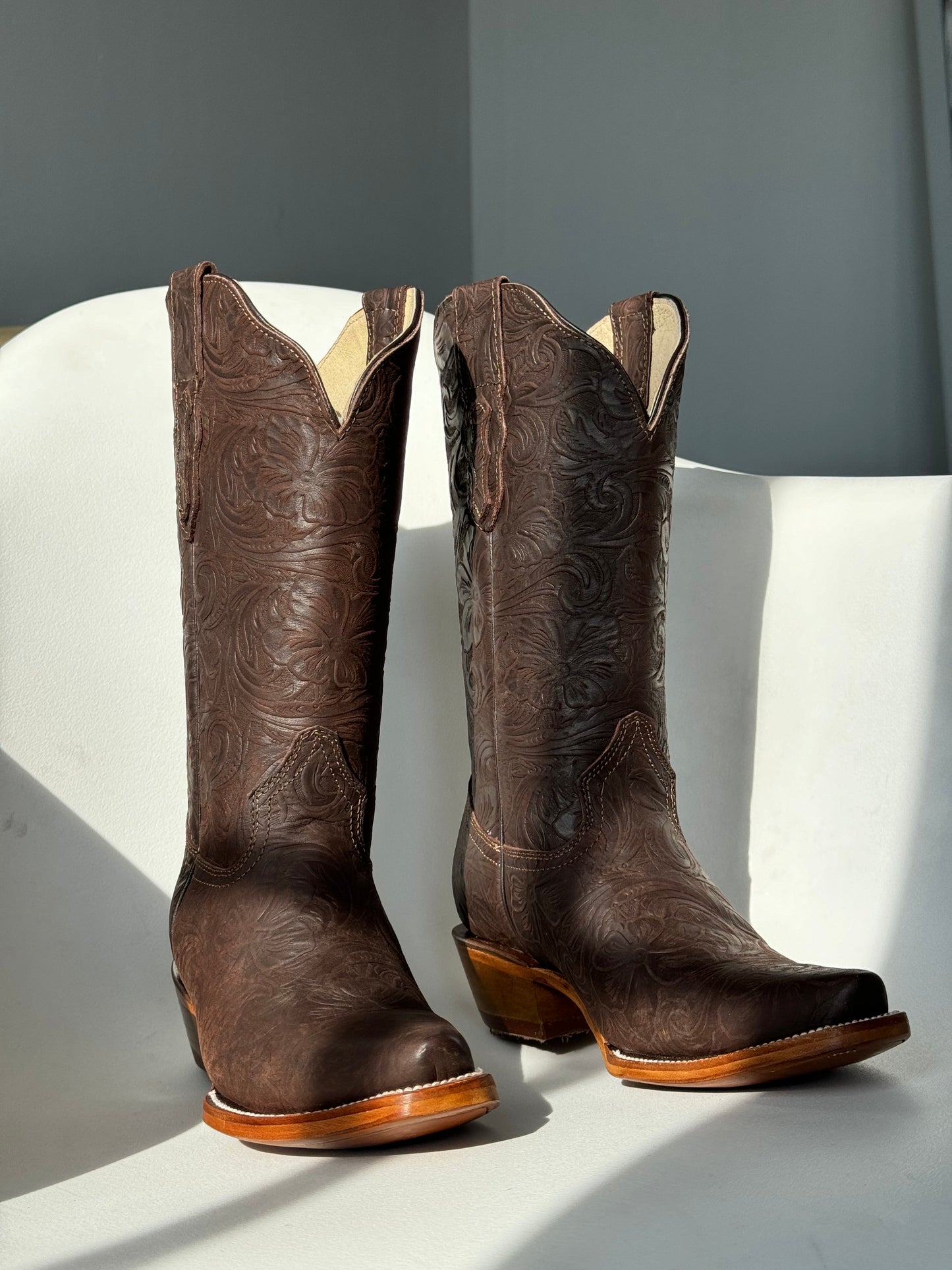 Daisy Genuine Leather Cowboy Boots In Dark Chocolate