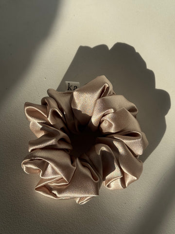 Edie Satin Handmade Texas Sized Scrunchie In Champagne