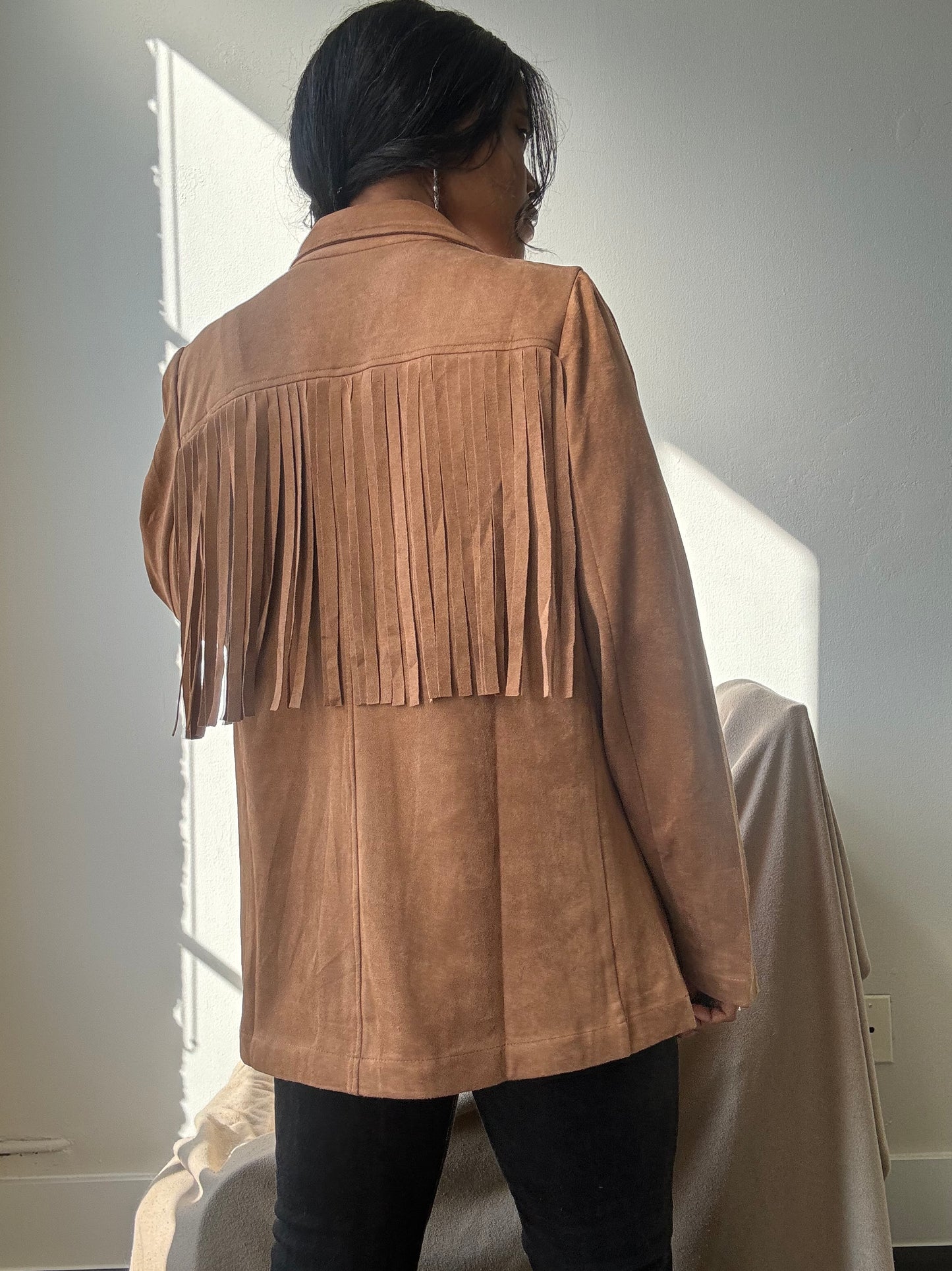 Booker Fringe Suede Modern Western Blazer In Camel