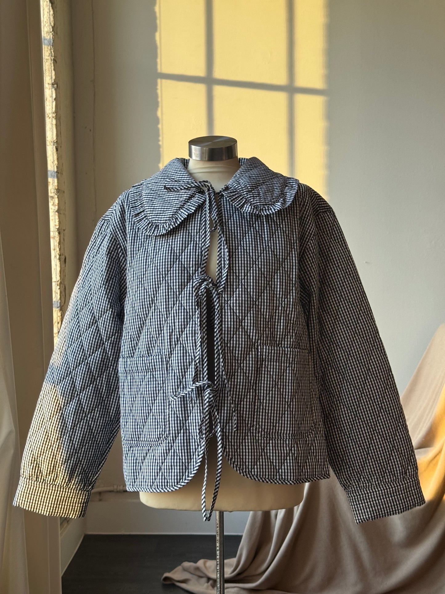 Jalisa Cotton Ultra Lightweight Gingham Tie Front Quilted Jacket