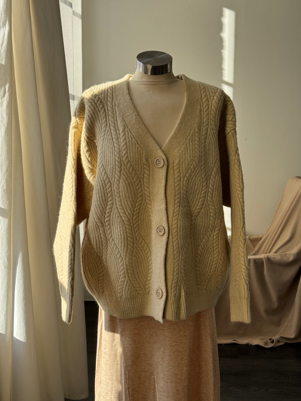 Henry Cotton Classics Button Front Sweater In Vanilla