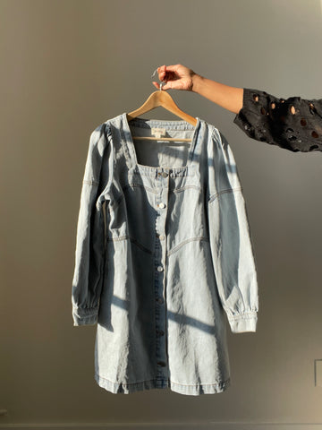 Geraldine Balloon Sleeve Button Front Denim Dress