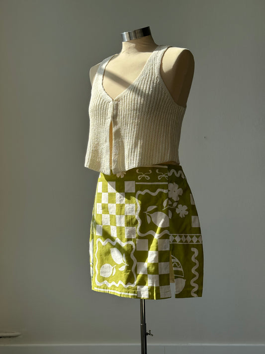 Harper Cotton Slit Front Mini Skirt In Avocado￼