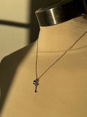 Bell White Gold Dipped Key Charm & Heart Necklace In Silver