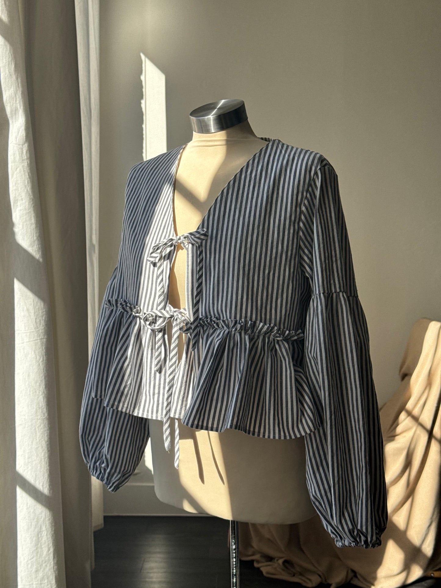 Brenda Faye Vintage Lantern Sleeve Ruffle Tie Front Top