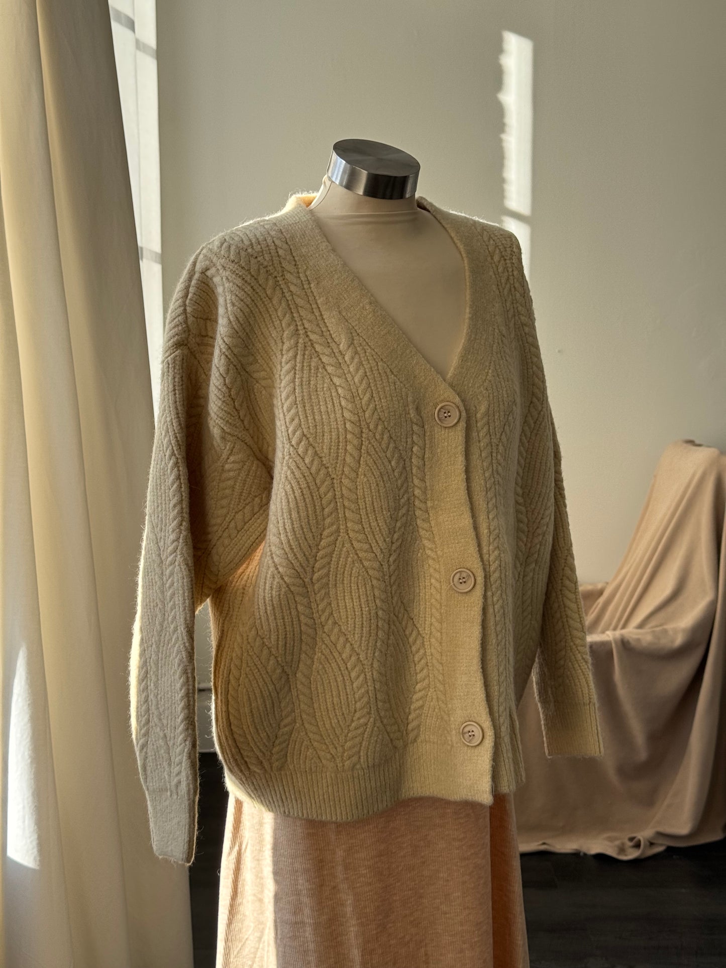Henry Cotton Classics Button Front Sweater In Vanilla￼ ￼￼