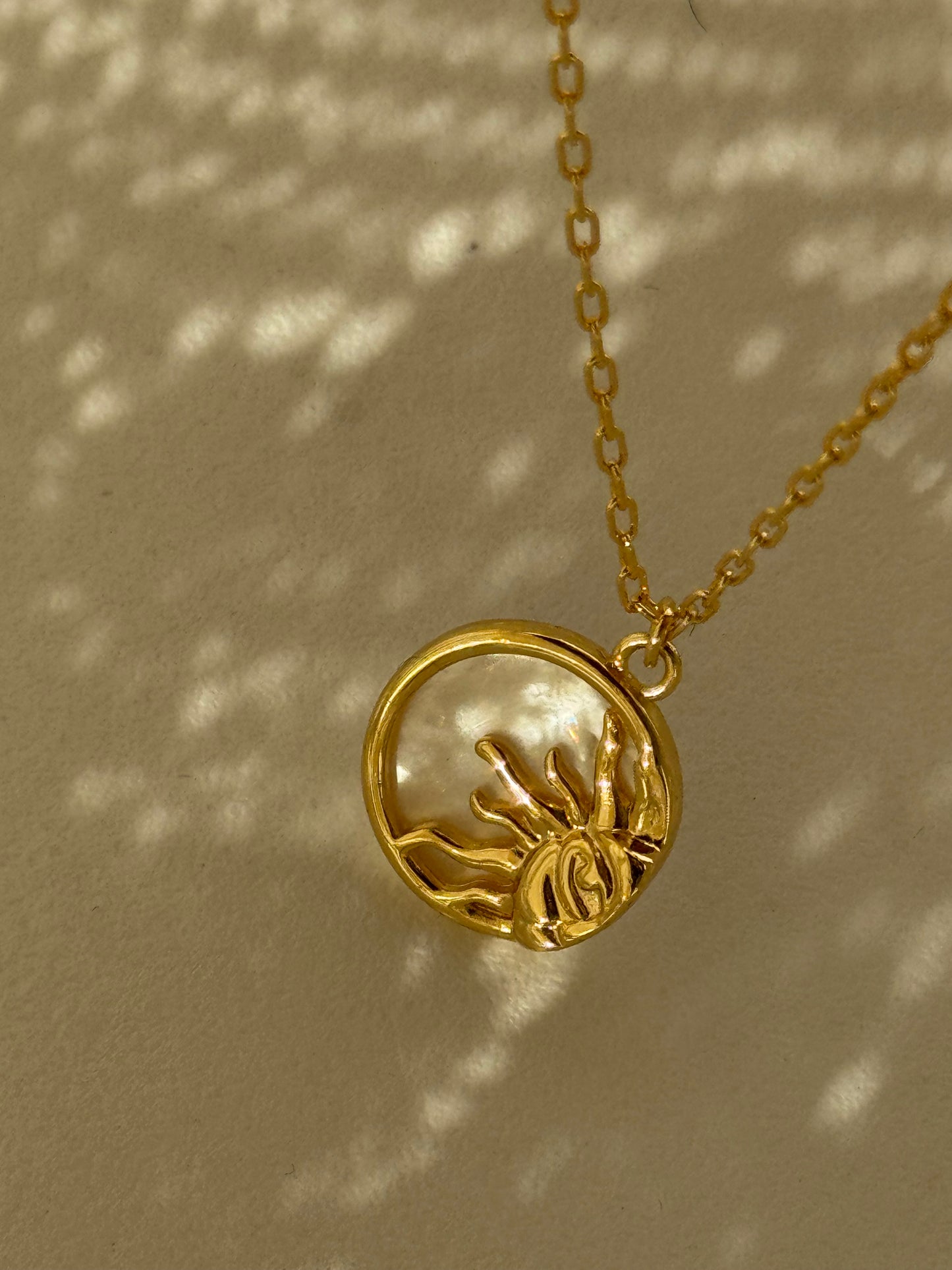 Texas Sun & Mother Of Pearl Charm Necklace In Gold