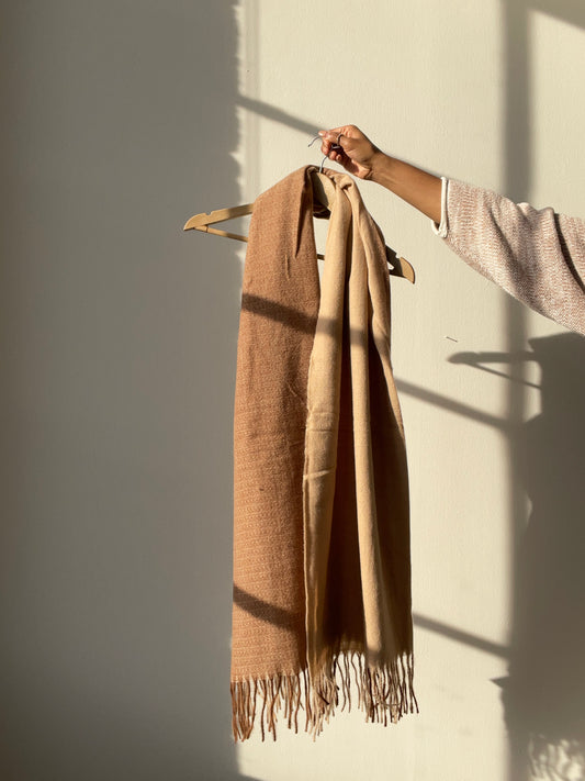 K.A. Two Tone Fringe Scarf In Taupe Brown