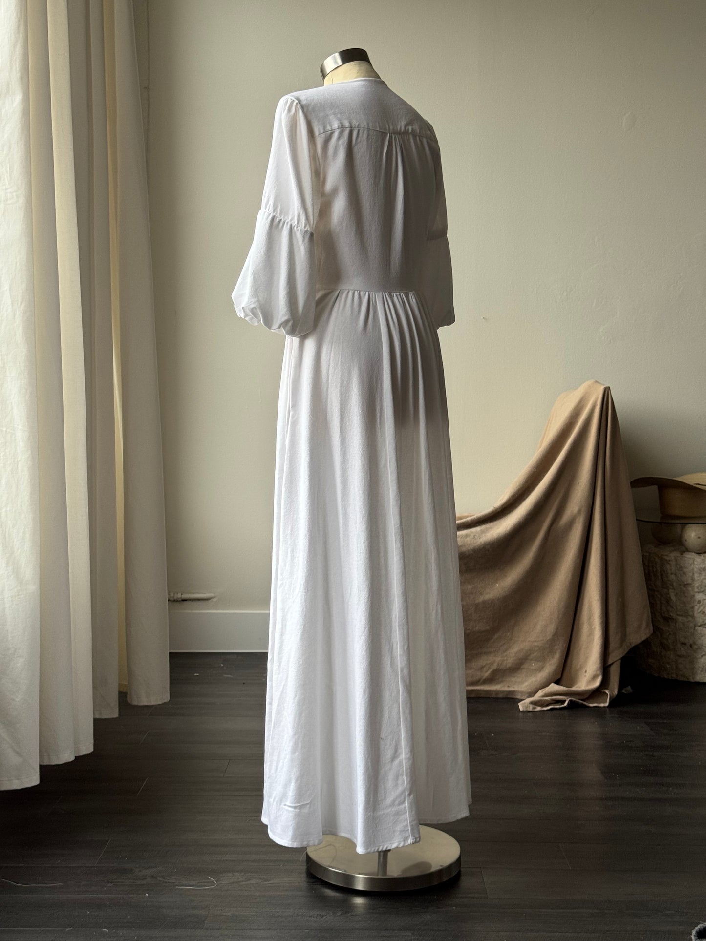 Anriette Cotton & Linen Button Front Maxi Dress In White