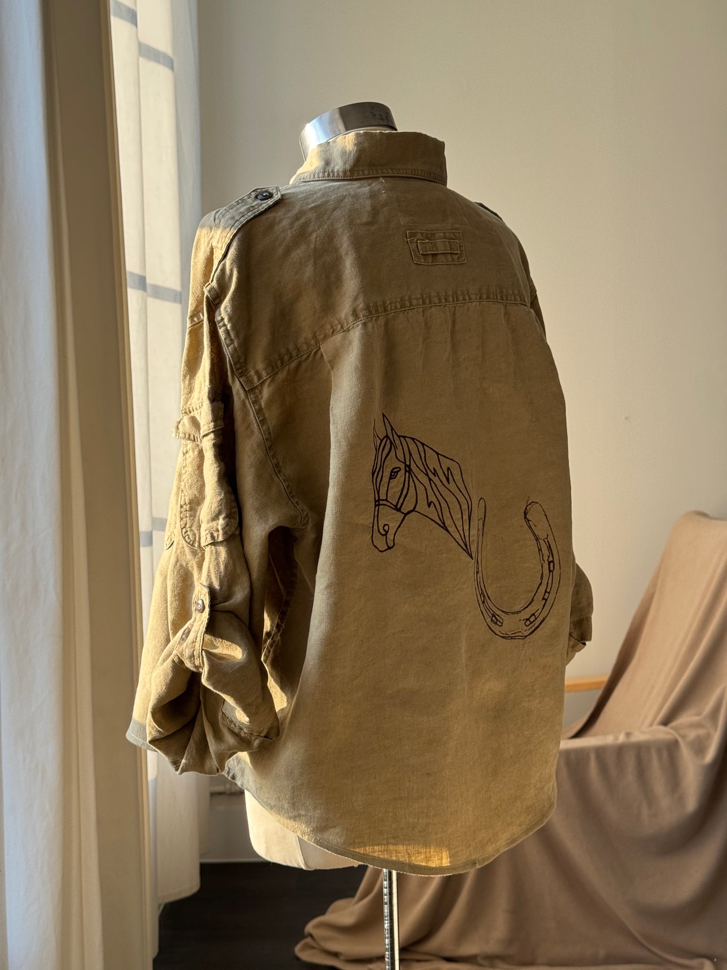The Lawrence Handcrafted Utility Cropped Linen Button Down Shacket In Sand