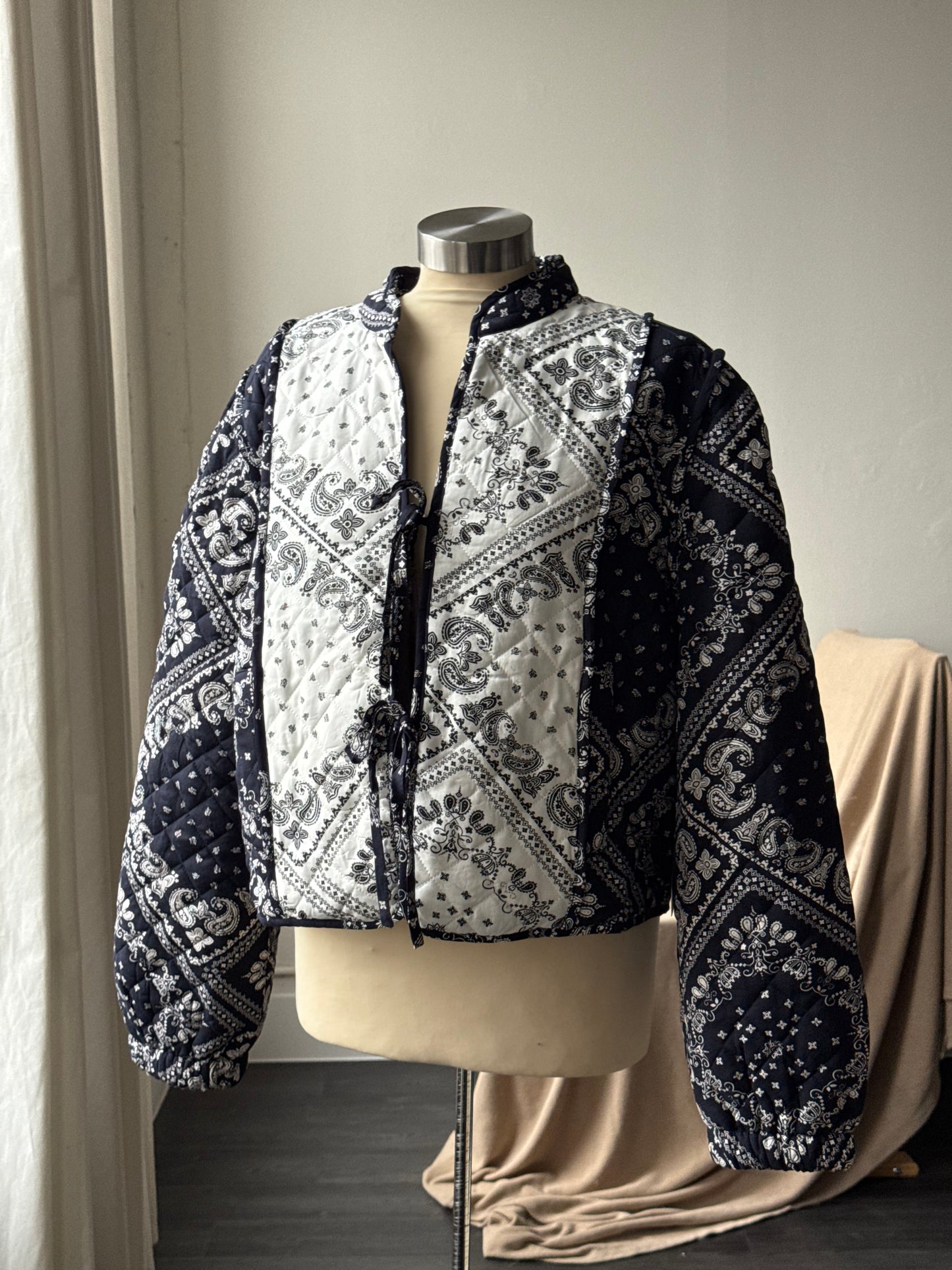 Judith Cotton Classic Bandanna Tie Front Jacket In Midnight Navy