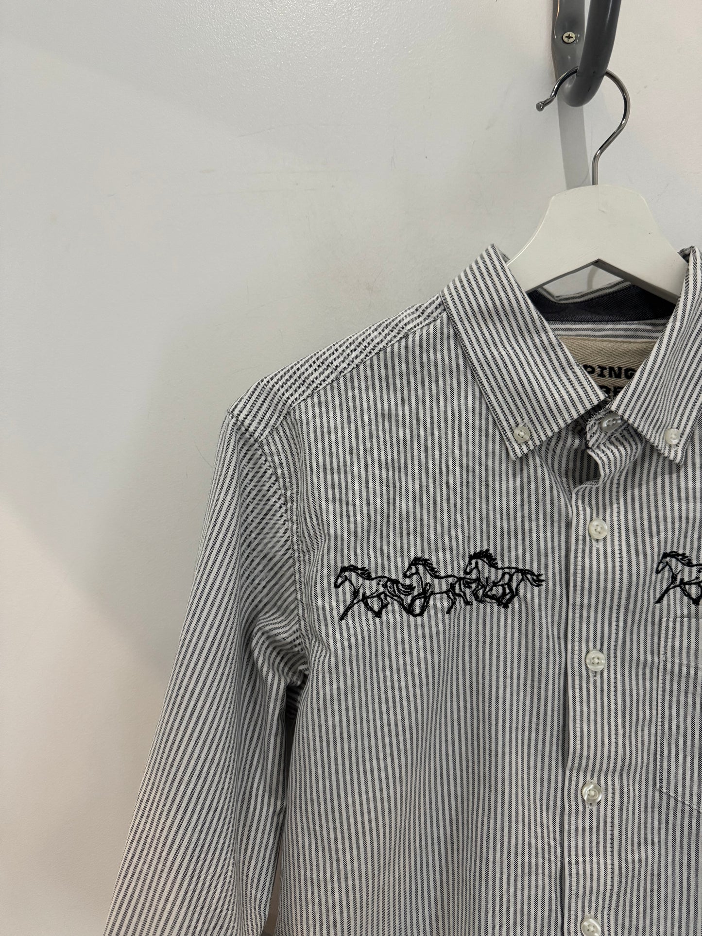 Lawrence Handcrafted Cropped Cotton long sleeve Button Down In Running Horses