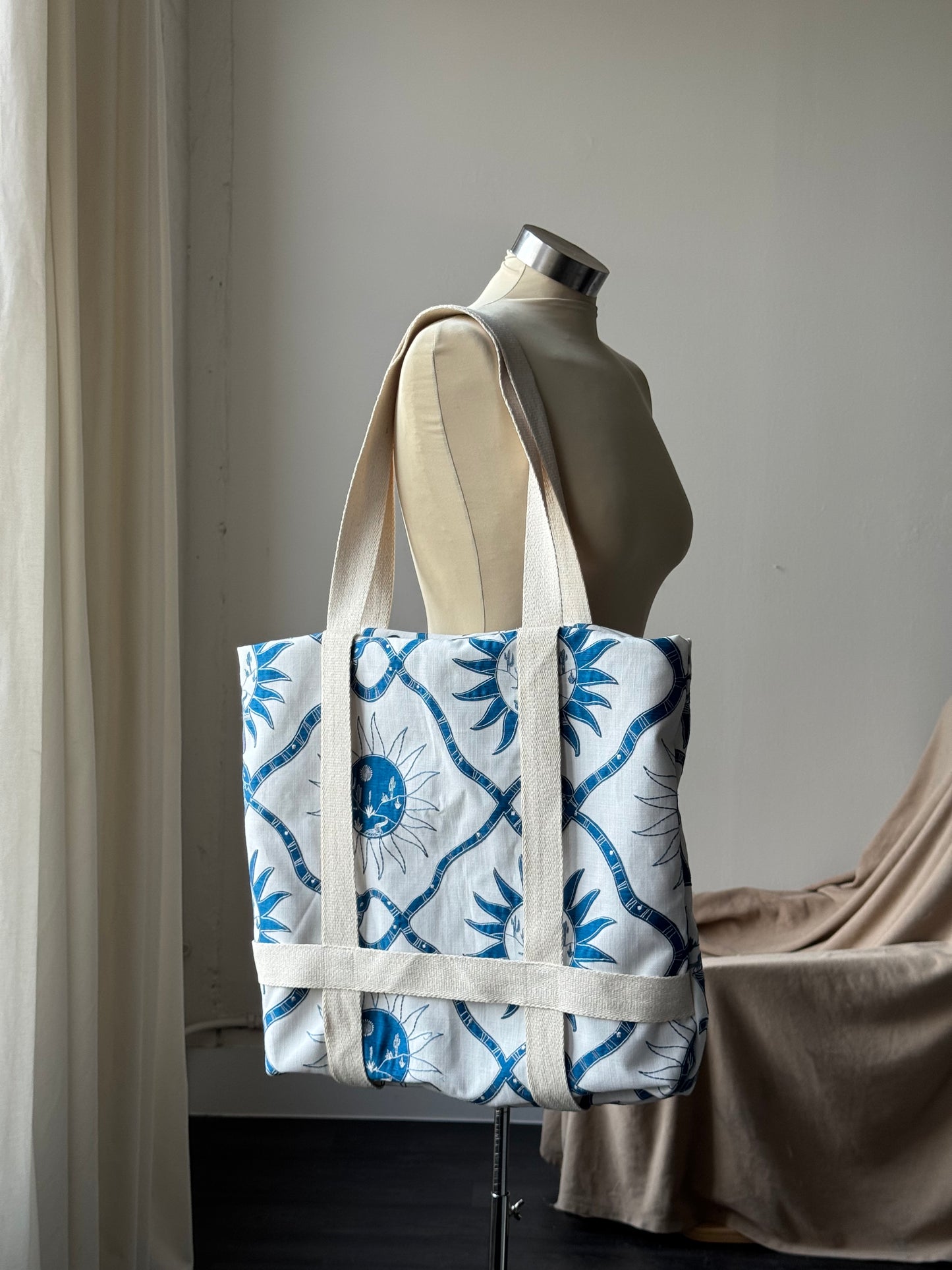 Magnus Handcrafted Cotton Tote Hat Holder Bag In Embroidered Canvas