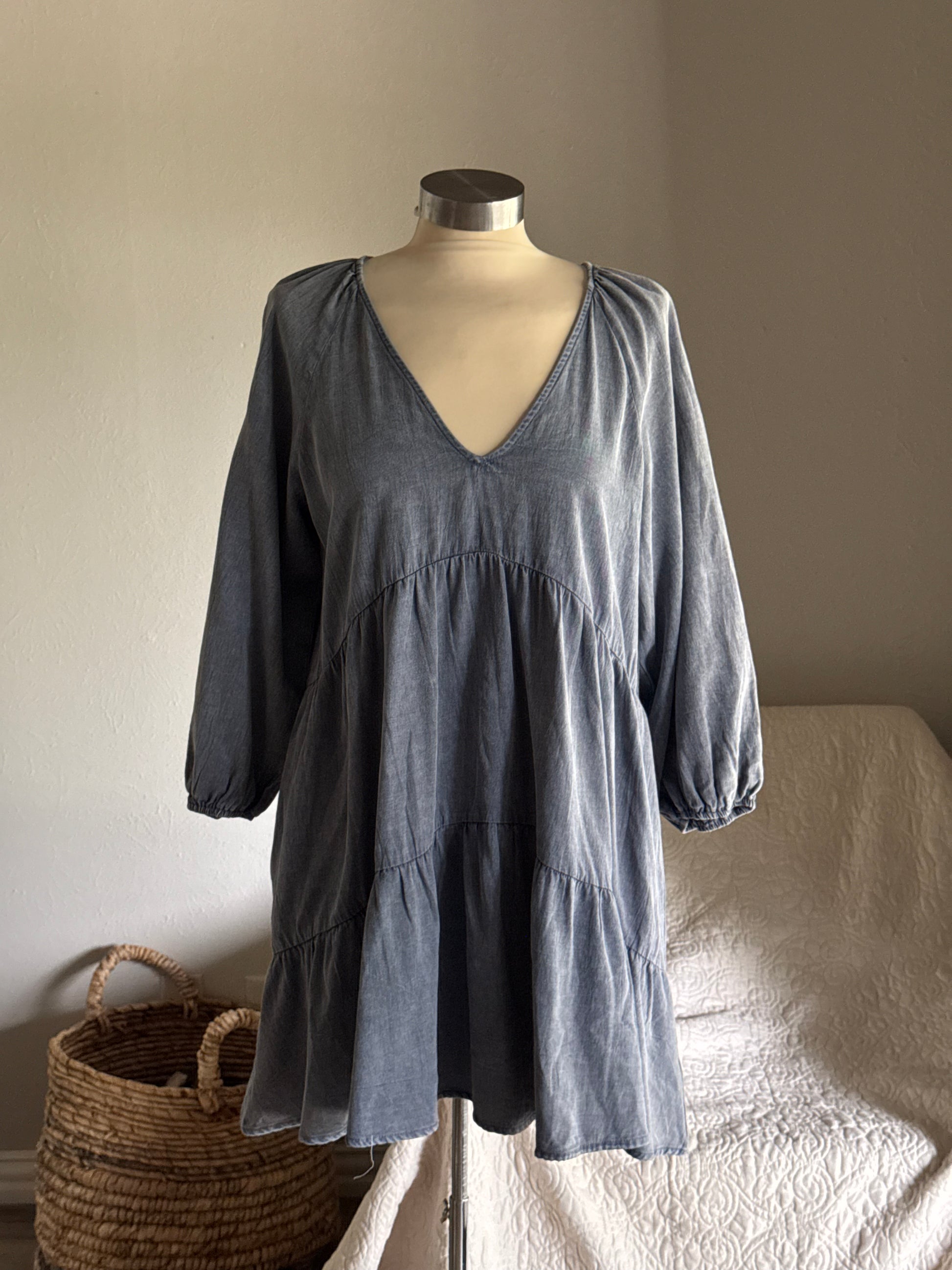 Taylor Classic Cotton Denim Dress In Acid Indigo S