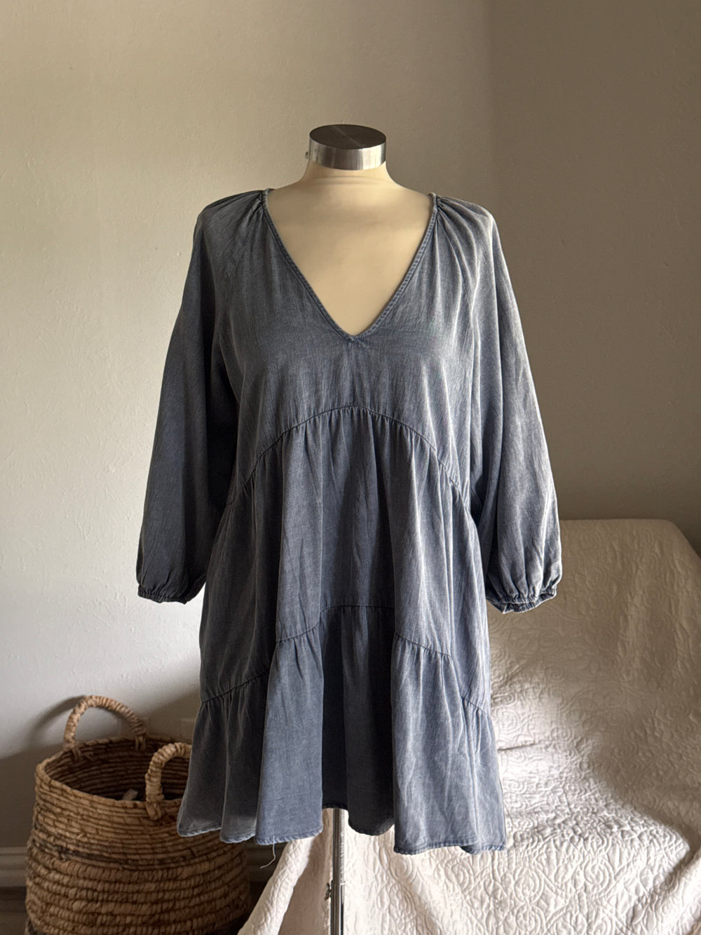 Taylor Classic Cotton Denim Dress In Acid Indigo
