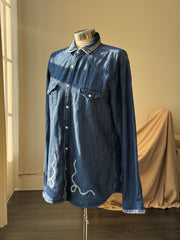 Michael Handcrafted Cowboy Stitch Embroidered Button Down In Denim