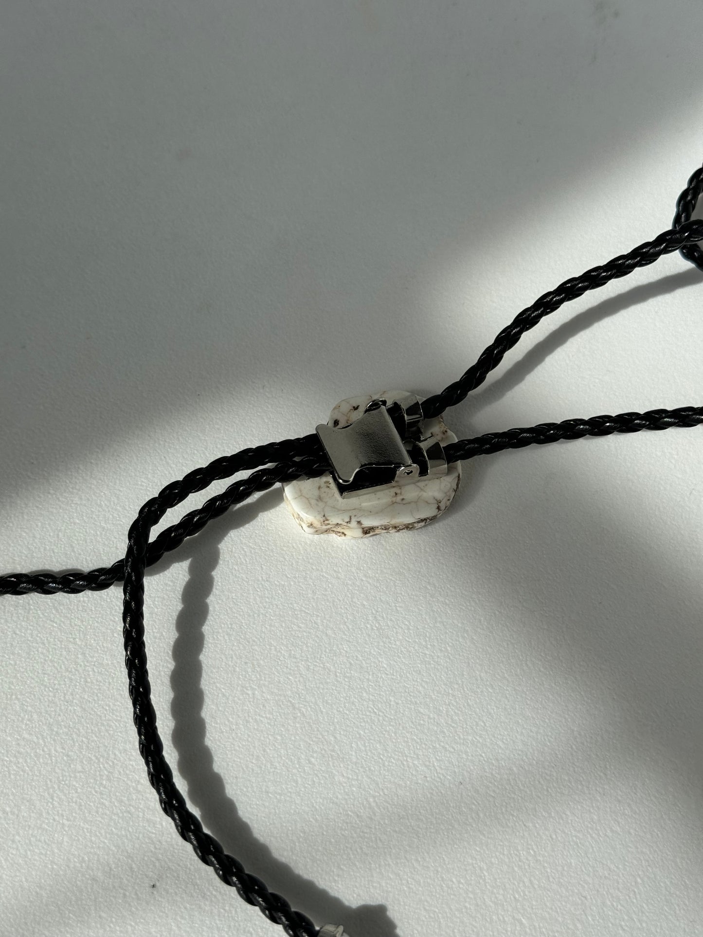 Mclane Natural Gemstone Silver Tips Bolo Tie In Howlite White