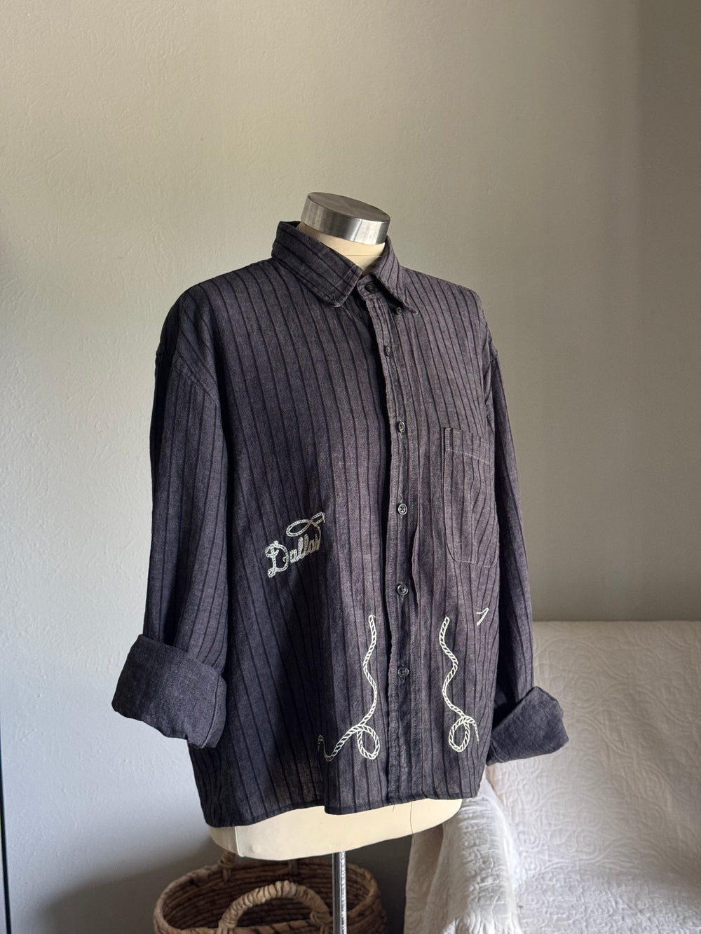 Lawrence Handcrafted Embroidered Striped Button Down
