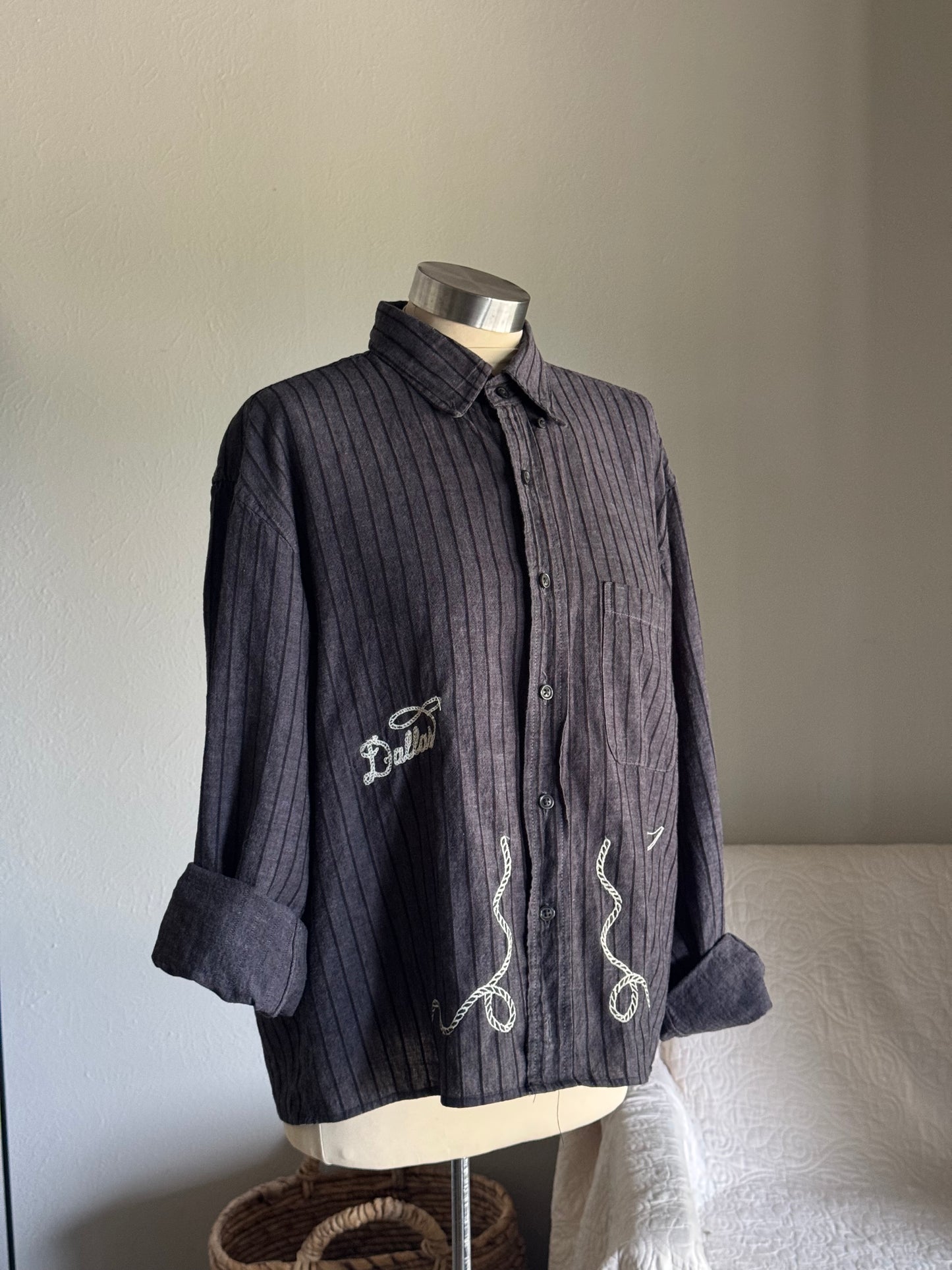 Lawrence Handcrafted Embroidered Striped Button Down