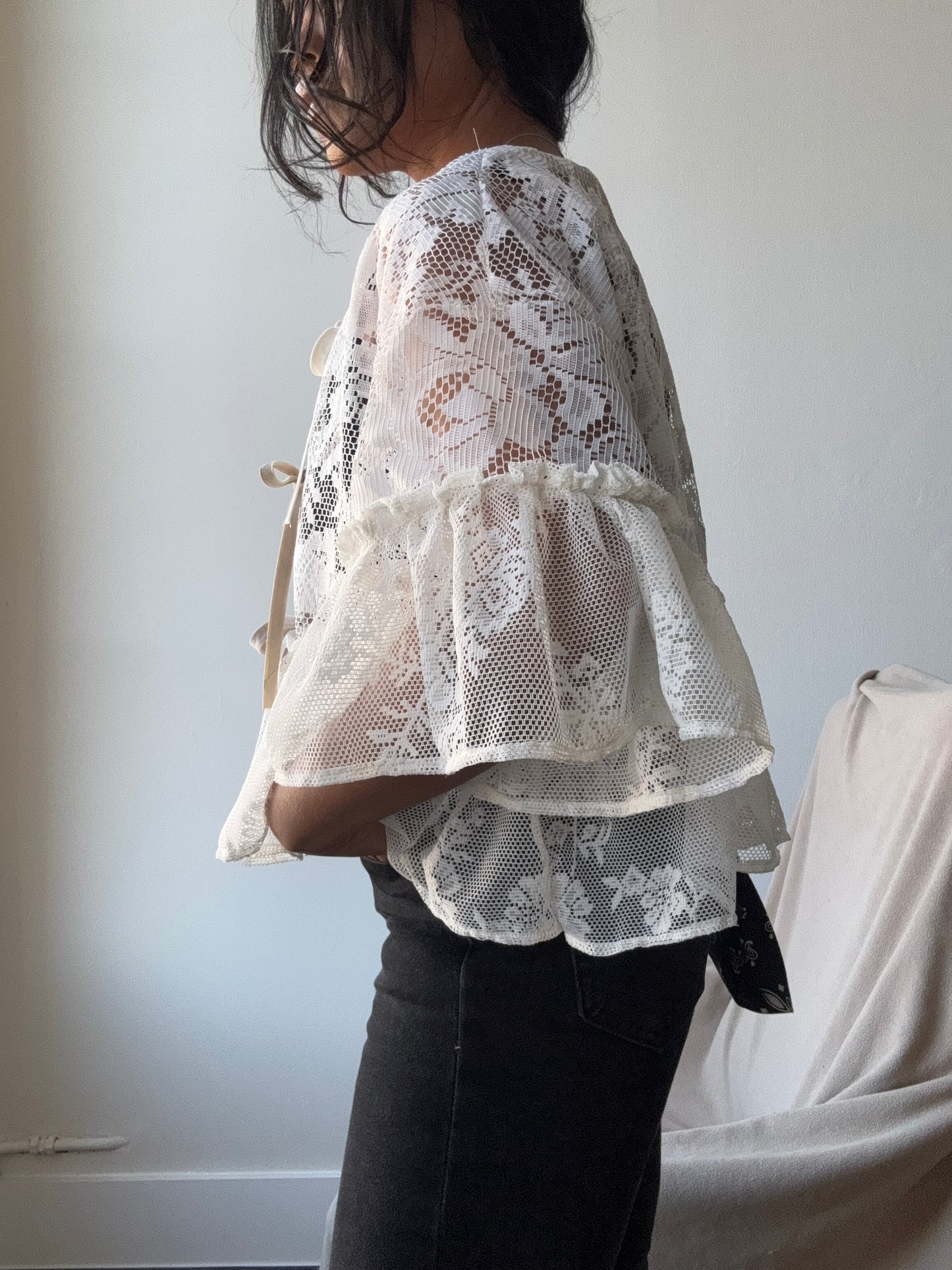 Eliza Vintage Lace Handcrafted Ruffle Top In Napoleon